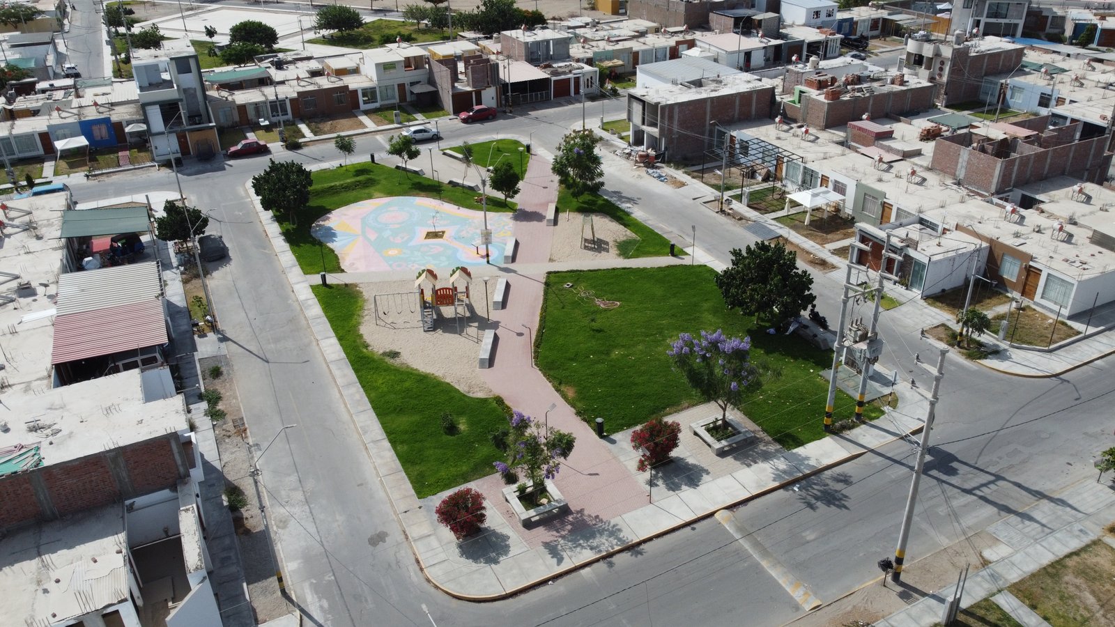 Constructora TECNOBRAS – Vista aérea de proyecto de obras civiles en Ica, Perú
